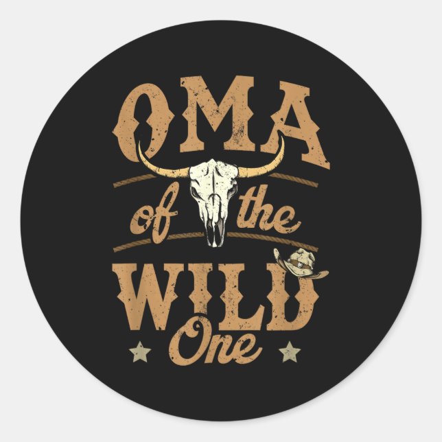 Oma Of The Wild One Cowboy Western Rodeo Party Mat Classic Round Sticker (Front)