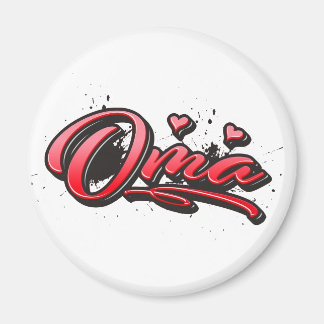 Oma red Heart Graffiti Magnet (Front)