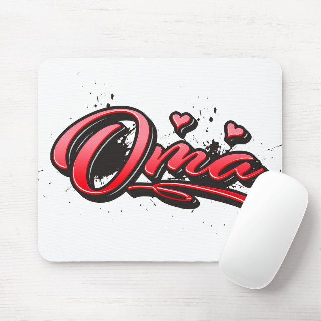 Oma red Heart Graffiti Mousepad (With Mouse)