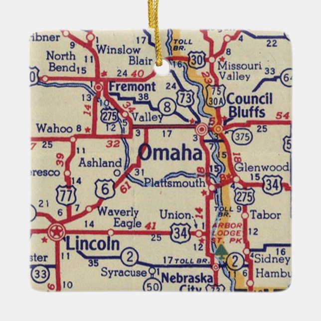 Omaha NE Vintage Map Ceramic Ornament (Front)