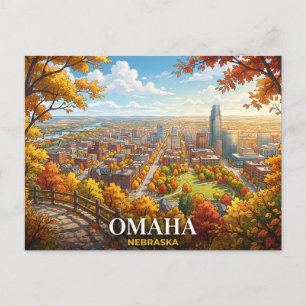Omaha Nebraska Anime Travel Autumn Cityscape Postcard