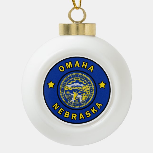 Omaha Nebraska Ceramic Ball Christmas Ornament (Front)