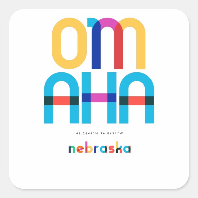 Omaha Nebraska Mid Century, Pop Art, Square Sticker (Front)