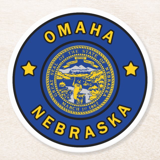 Omaha Nebraska Round Paper Coaster (Front)
