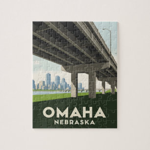 Omaha Nebraska skyline underneath a large overpass Jigsaw Puzzle