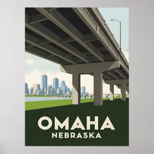 Omaha Nebraska skyline underneath a large overpass Poster
