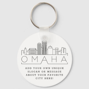Omaha, Nebraska Stylised Skyline   Custom Slogan Key Ring