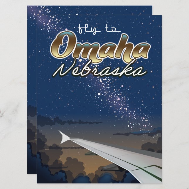 Omaha, Nebraska vintage flight travel poster (Front/Back)