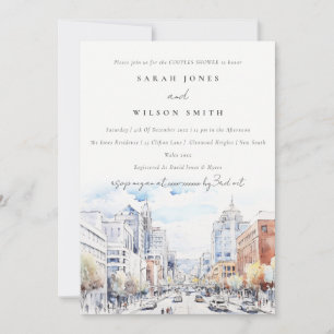 Omaha Nebraska Watercolor Landscape Couples Shower Invitation