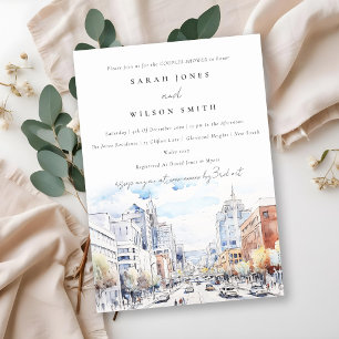 Omaha Nebraska Watercolor Landscape Couples Shower Invitation