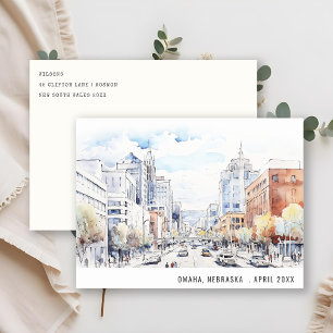 Omaha Nebraska Watercolor Landscape Travel Holiday Postcard