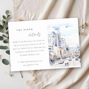 Omaha Nebraska Watercolor Landscape Wedding Detail Enclosure Card