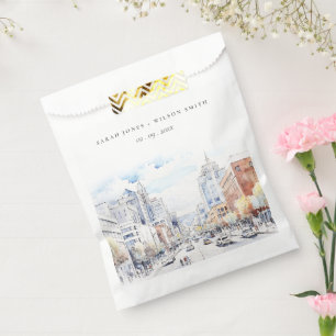 Omaha Nebraska Watercolor Landscape Wedding Favour Bag