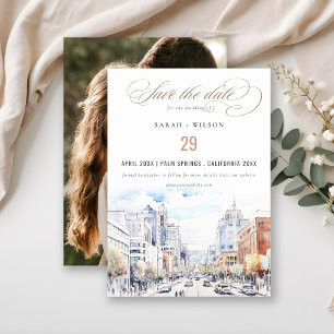 Omaha Nebraska Watercolor Landscape Wedding Photo Save The Date