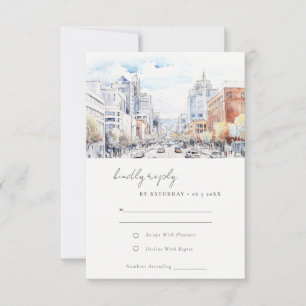 Omaha Nebraska Watercolor Landscape Wedding RSVP Card