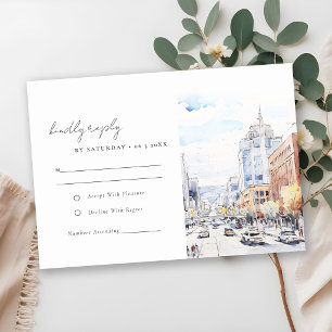 Omaha Nebraska Watercolor Landscape Wedding RSVP Card