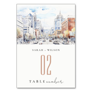 Omaha Nebraska Watercolor Landscape Wedding Table Number