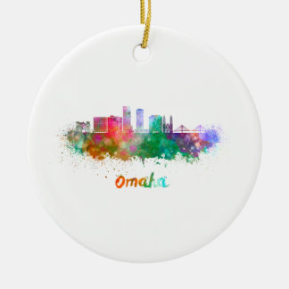 Omaha V2 skyline in watercolor Ceramic Tree Decoration