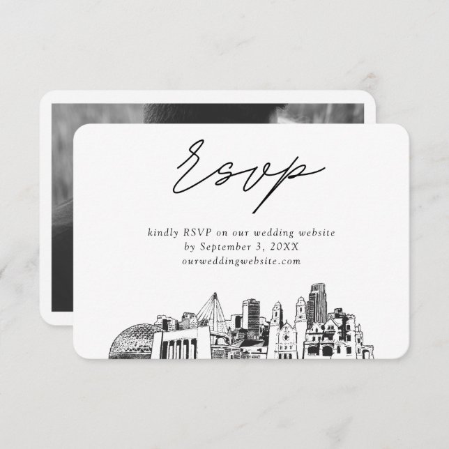 Omaha Wedding Minimalist Sketch RSVP Enclosure Card (Front/Back)