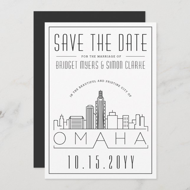Omaha Wedding | Stylised Skyline Save the Date Invitation (Front/Back)