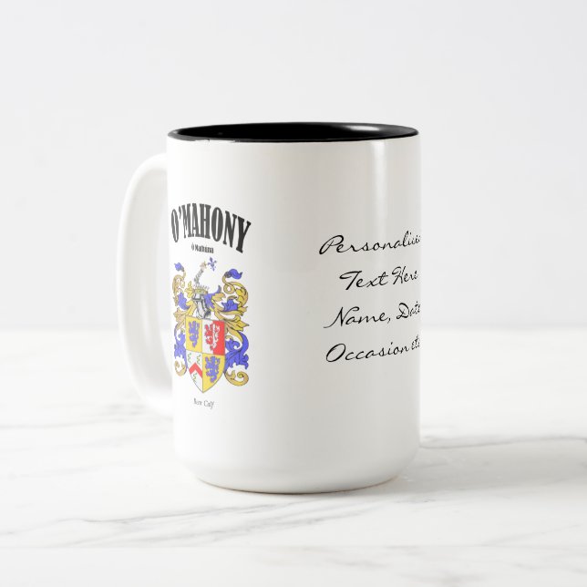 O'Mahony Family Crest, Translation & Meaning Two-Tone Coffee Mug (Front Left)