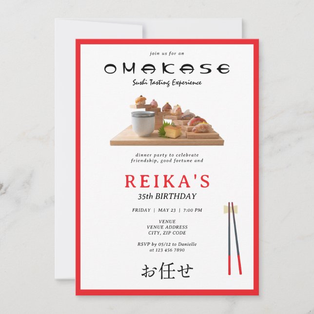 Omakase Japanese Sushi Tasting Birthday Party Invitation (Front)