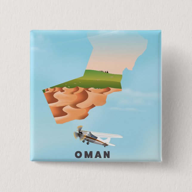Oman illustrated map travel poster 15 cm square badge (Front)