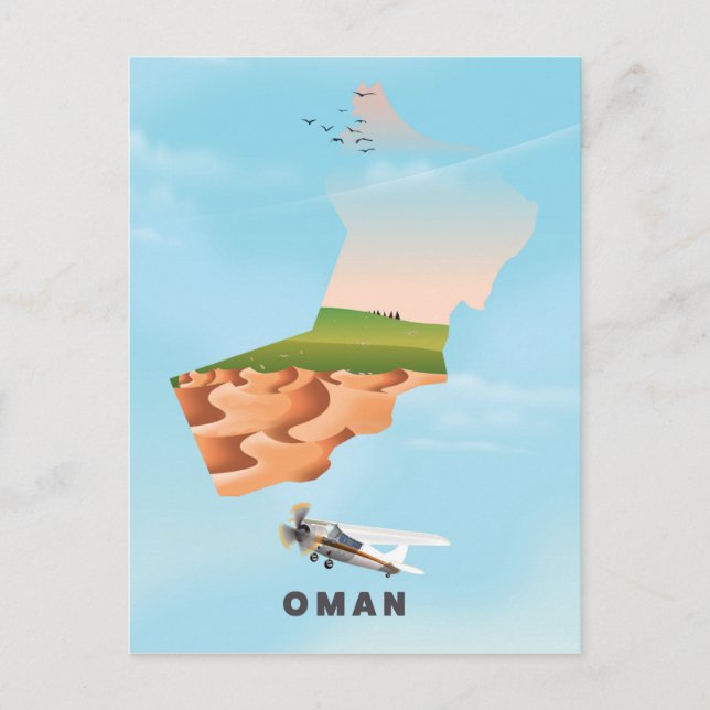 Oman illustrated map travel poster postcard (Front)
