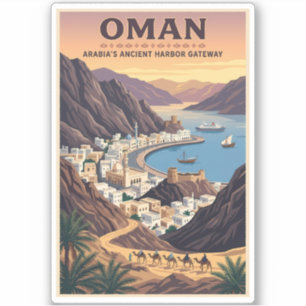 Oman Landscape Illustration Travel Art Vintage
