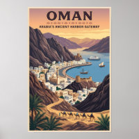 Oman Landscape Illustration Travel Art Vintage