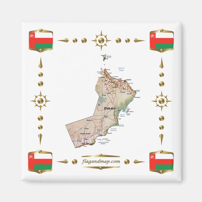 Oman Map + Flags Magnet (Front)