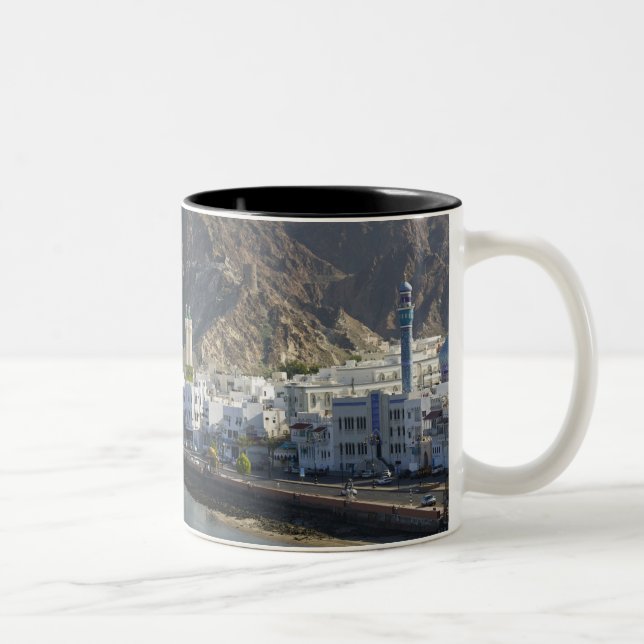 Oman, Muscat, Mutrah. Buildings along Mutrah Two-Tone Coffee Mug (Right)