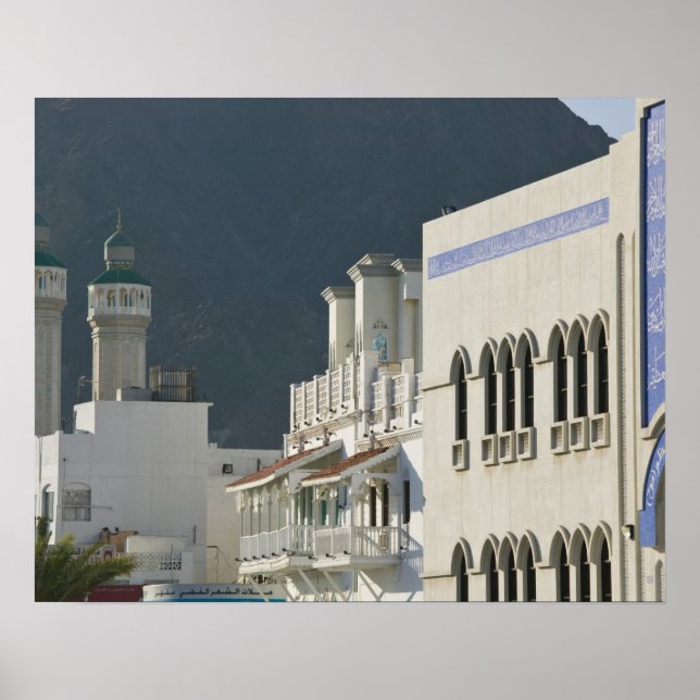 Oman, Muscat, Mutrah. Mutrah Corniche Mosque and Poster (Front)
