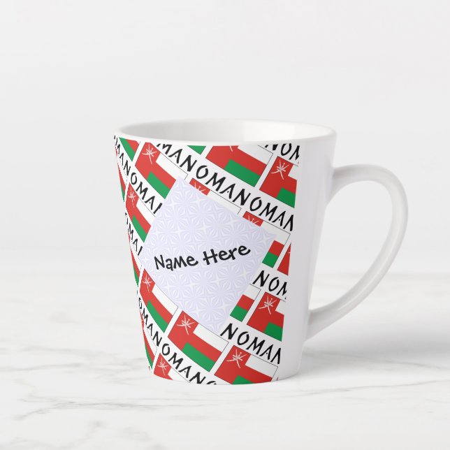 Oman Omani Flag Tiled Personalised Name Latte Mug (Right)