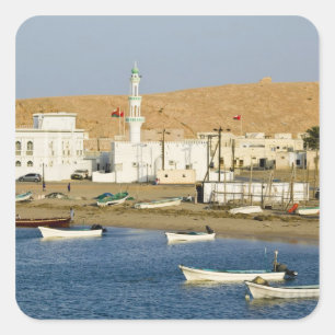 Oman, Sharqiya Region, Sur. Ayajh Town, Dusk Square Sticker