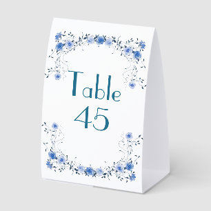 omantic Blue Floral Watercolor Table Number Cards