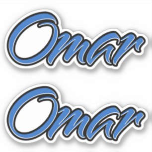 Omar name blue sticker embroiderset