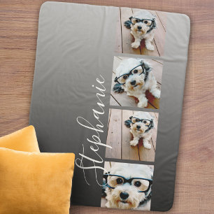 Ombre 4 Photos Handwritten Font -- CAN EDIT COLOR Sherpa Blanket