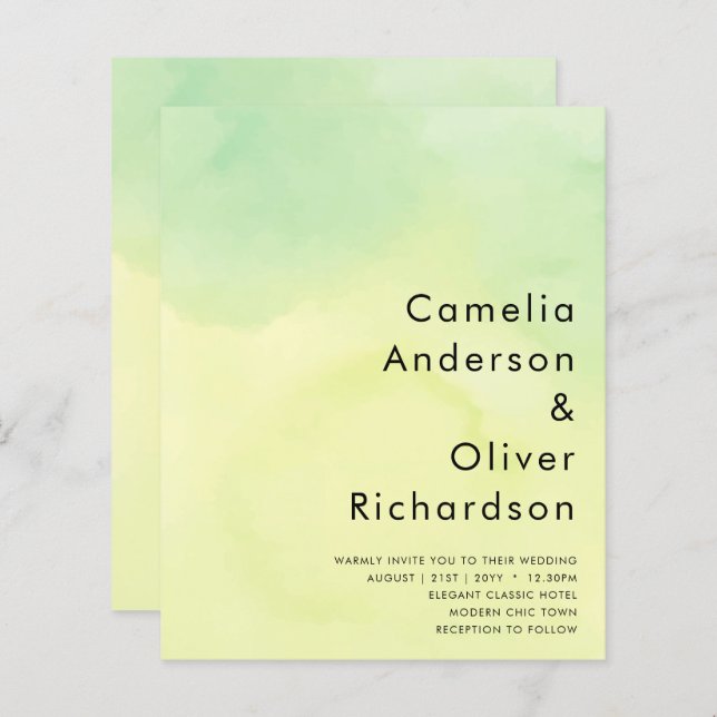 OMBRE All-in-1 Budget Lemon Lime Wedding Invites (Front/Back)