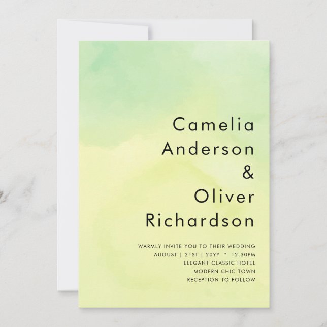 OMBRE All-in-1 Budget Lemon Lime Wedding Invites (Front)
