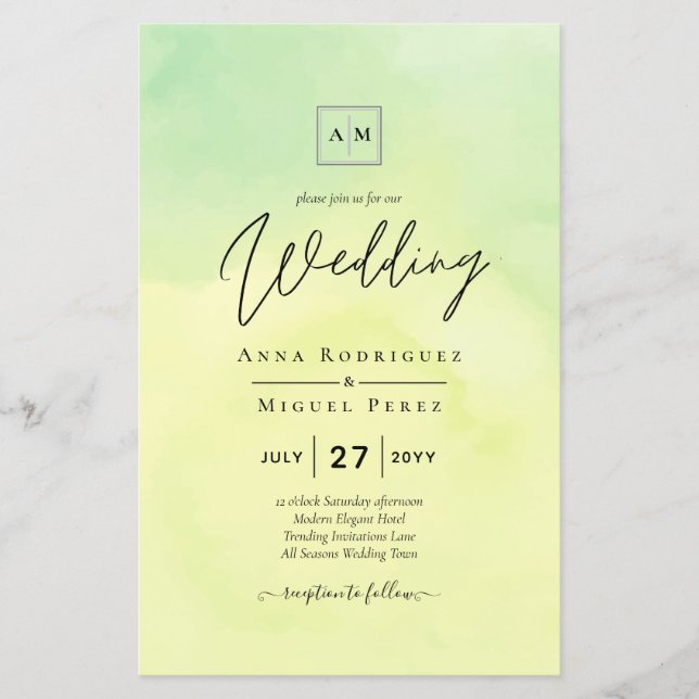 OMBRE All-in-1 Budget Lemon Lime Wedding Invites Flyer (Front)