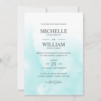 Ombre Azure Water Plain Elegant Wedding Invitation