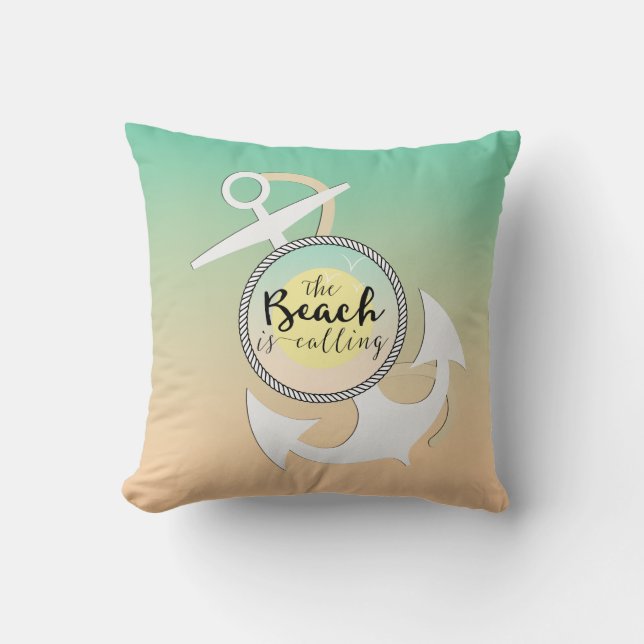 Ombre Beach Nautical Anchor Cushion (Front)