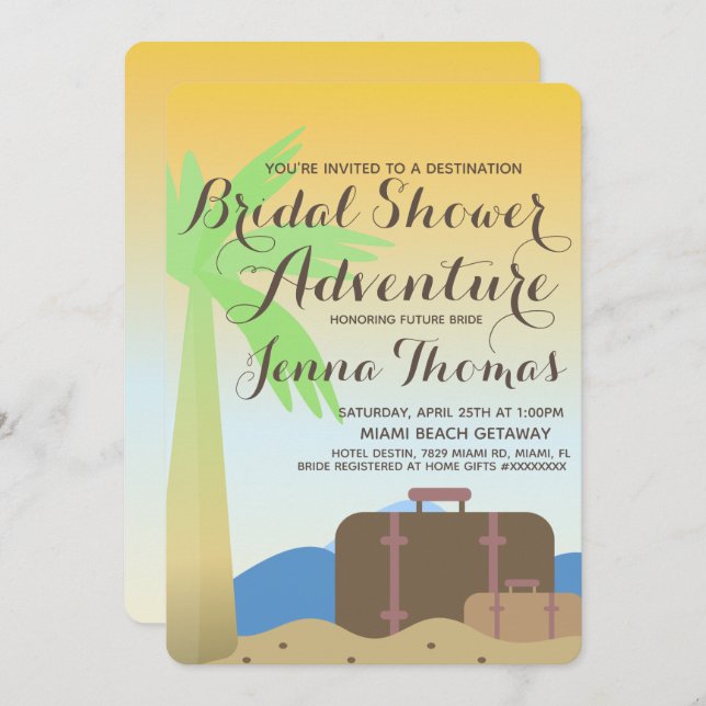 Ombre Beach Suitcase Destination Bridal Shower Invitation (Front/Back)