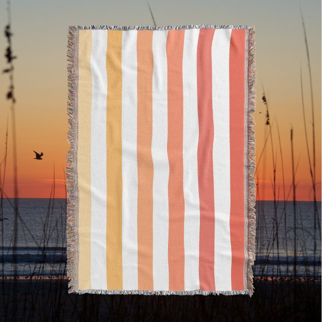 Ombre Beach Sunrise Stripe Orange & Yellow Glow Throw Blanket (Creator Uploaded)