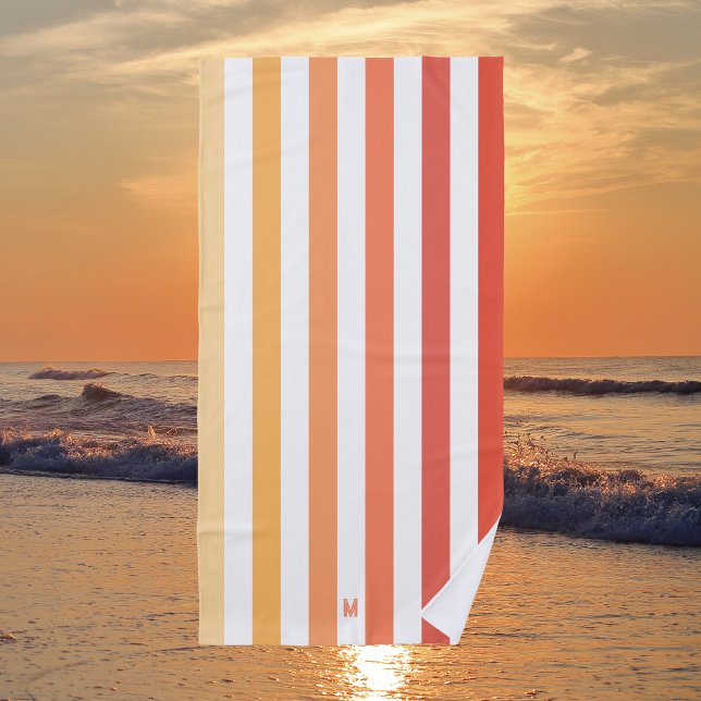 Ombre Beach Sunrise Stripe & Personal Monogram Towel (Creator Uploaded)