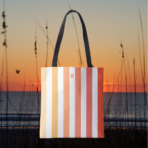 Ombre Beach Sunrise Stripe & Personalised Monogram Tote Bag
