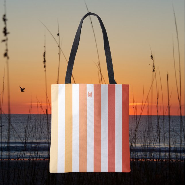 Ombre Beach Sunrise Stripe & Personalised Monogram Tote Bag (Creator Uploaded)