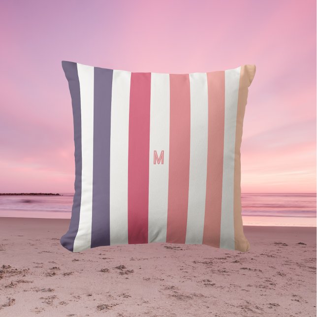 Ombre Beach Sunset Stripe & Personalised Monogram Cushion (Creator Uploaded)