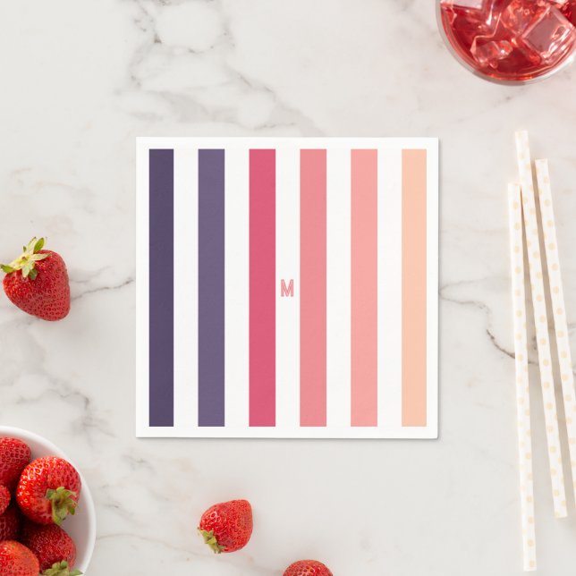 Ombre Beach Sunset Stripe & Personalised Monogram Napkin (Insitu)